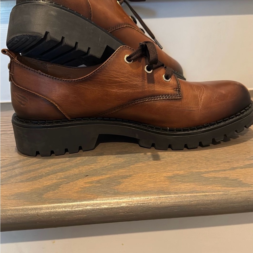 Brown and Black Leather Flats with Lug Sole